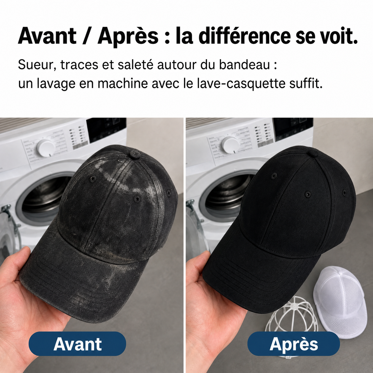 Lave-Casquette™ – Vos casquettes propres en machine, sans perdre leur forme