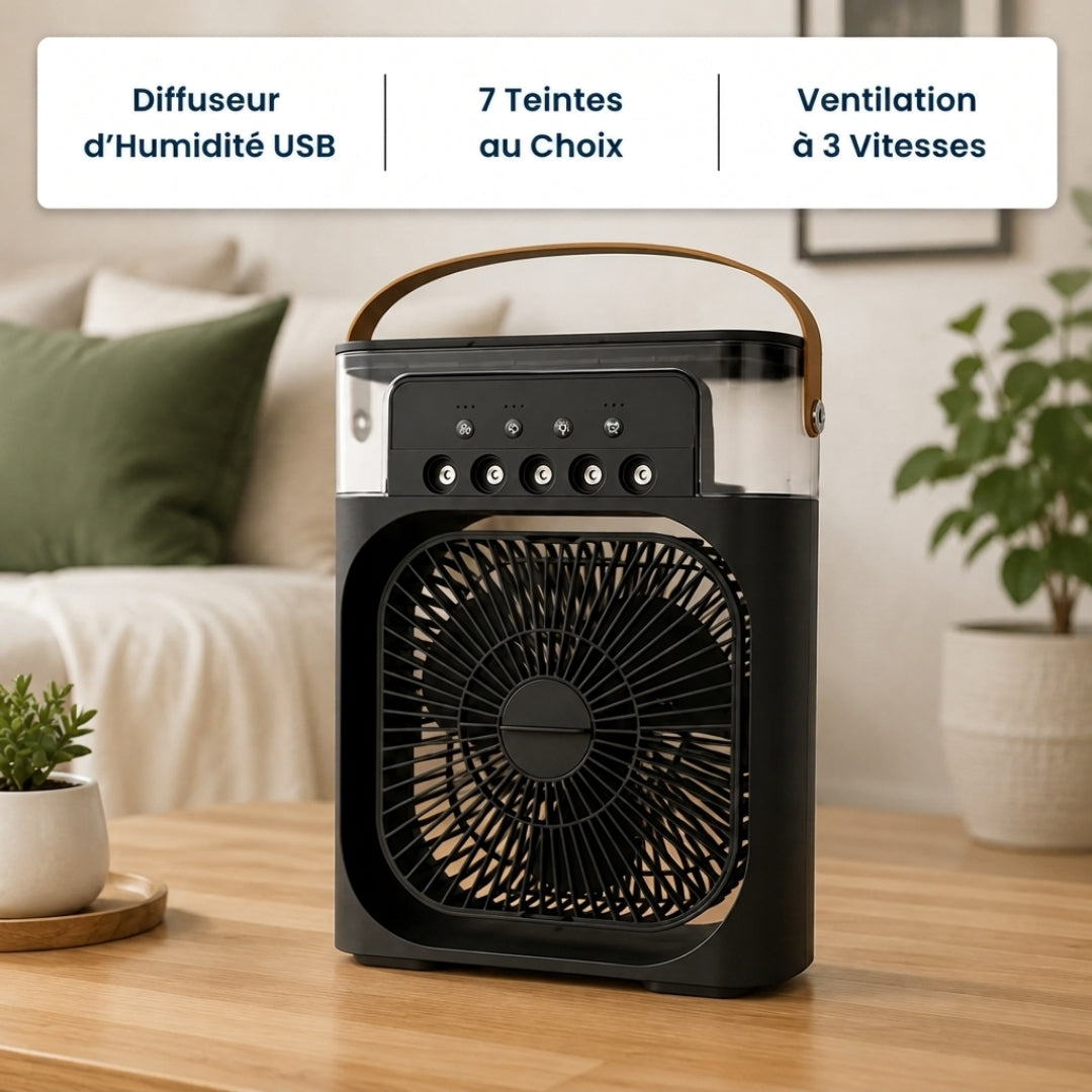 ClimaFlow – Ventilateur Rafraîchissant 3-en-1 Portable
