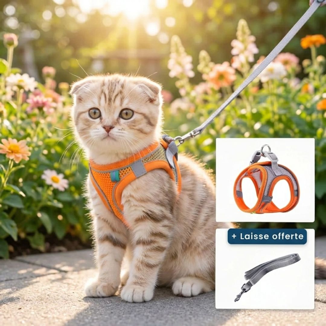 Confort et Sécurité : Harnais Anti-Fuite pour Chat avec Laisse Offerte
