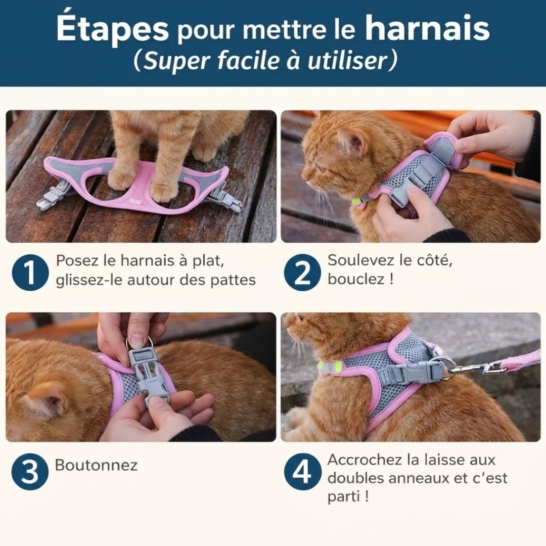 Confort et Sécurité : Harnais Anti-Fuite pour Chat avec Laisse Offerte