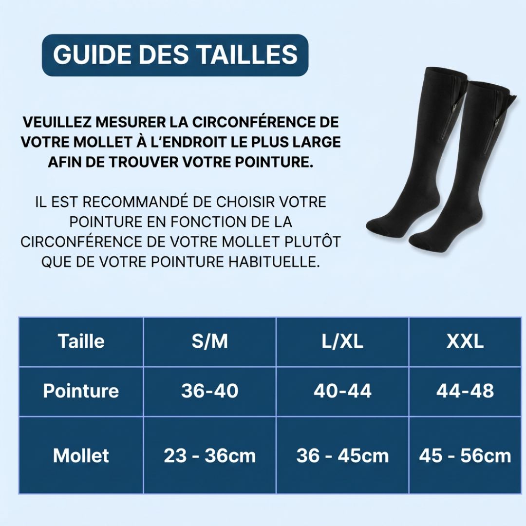 Bas de Compression Zippés – Jambes Légères et Confortables