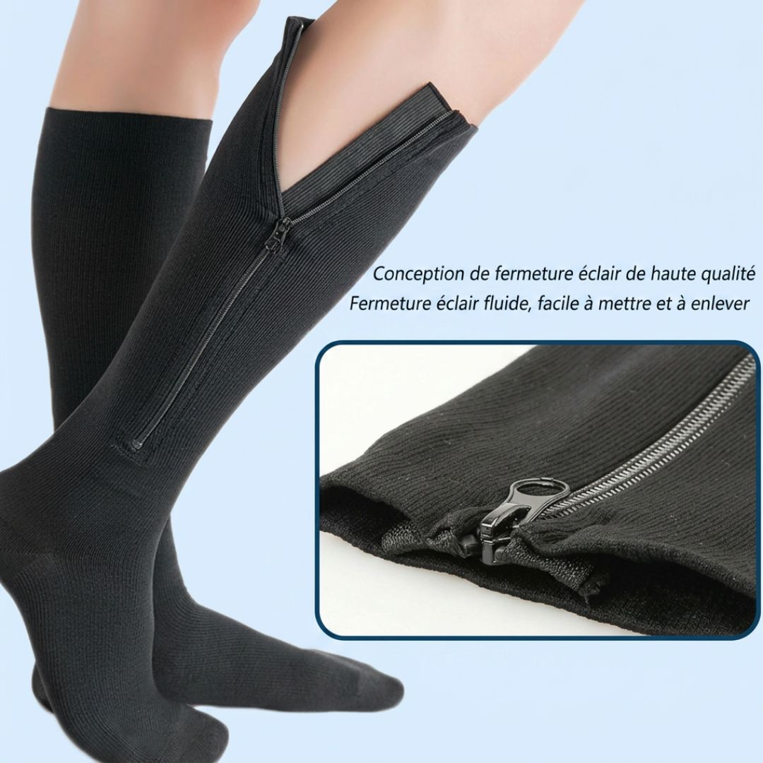 Bas de Compression Zippés – Jambes Légères et Confortables