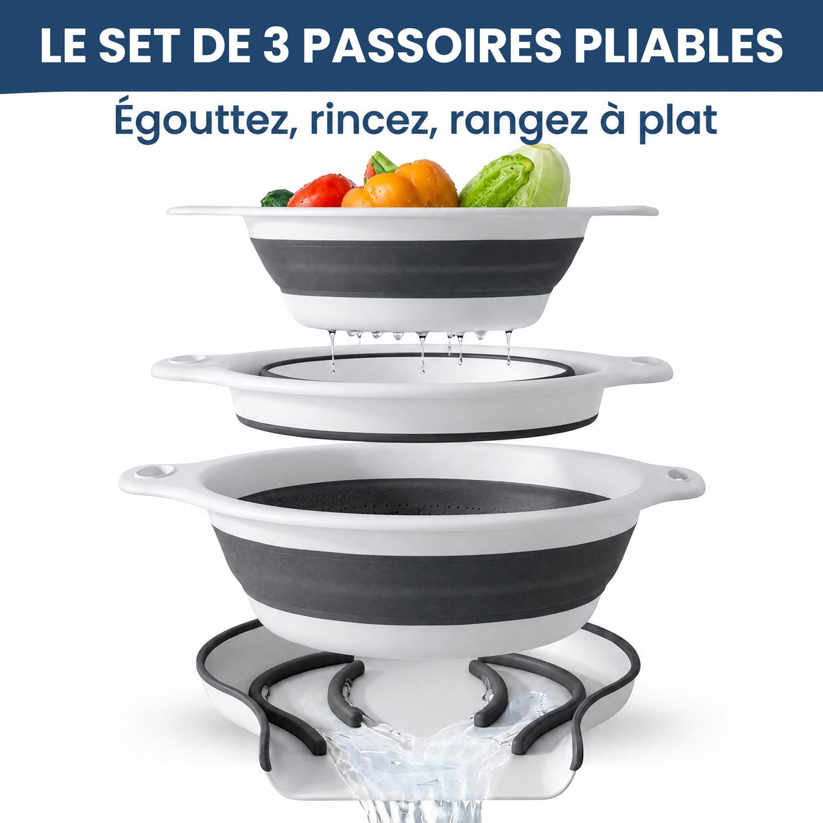FlexiPass – 3 passoires qui se rangent à plat, fini les placards encombrés