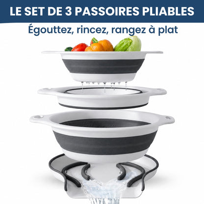 FlexiPass – 3 passoires qui se rangent à plat, fini les placards encombrés