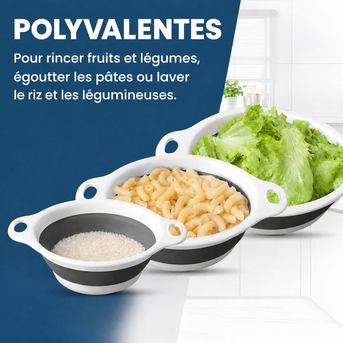 FlexiPass – 3 passoires qui se rangent à plat, fini les placards encombrés